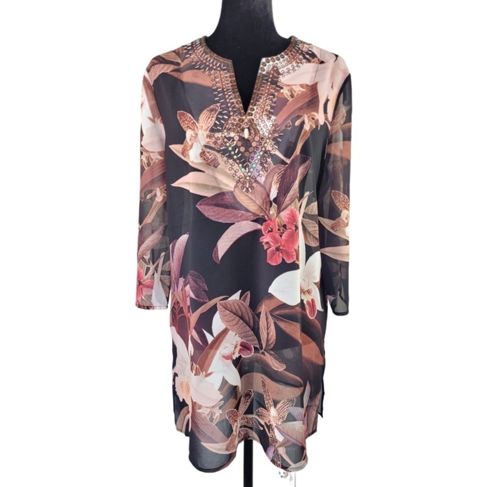 ✅ Chico’s Embellished Floral print Tunic floral print size 1 M US 8/10